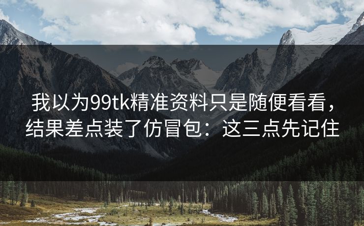 我以为99tk精准资料只是随便看看，结果差点装了仿冒包：这三点先记住